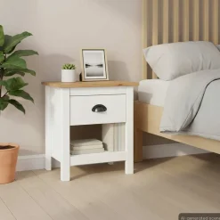 Tables-vidaXL Tables de chevet 2 pcs Hill 46x35x49,5 cm Bois de pin solide Blanc et marron
