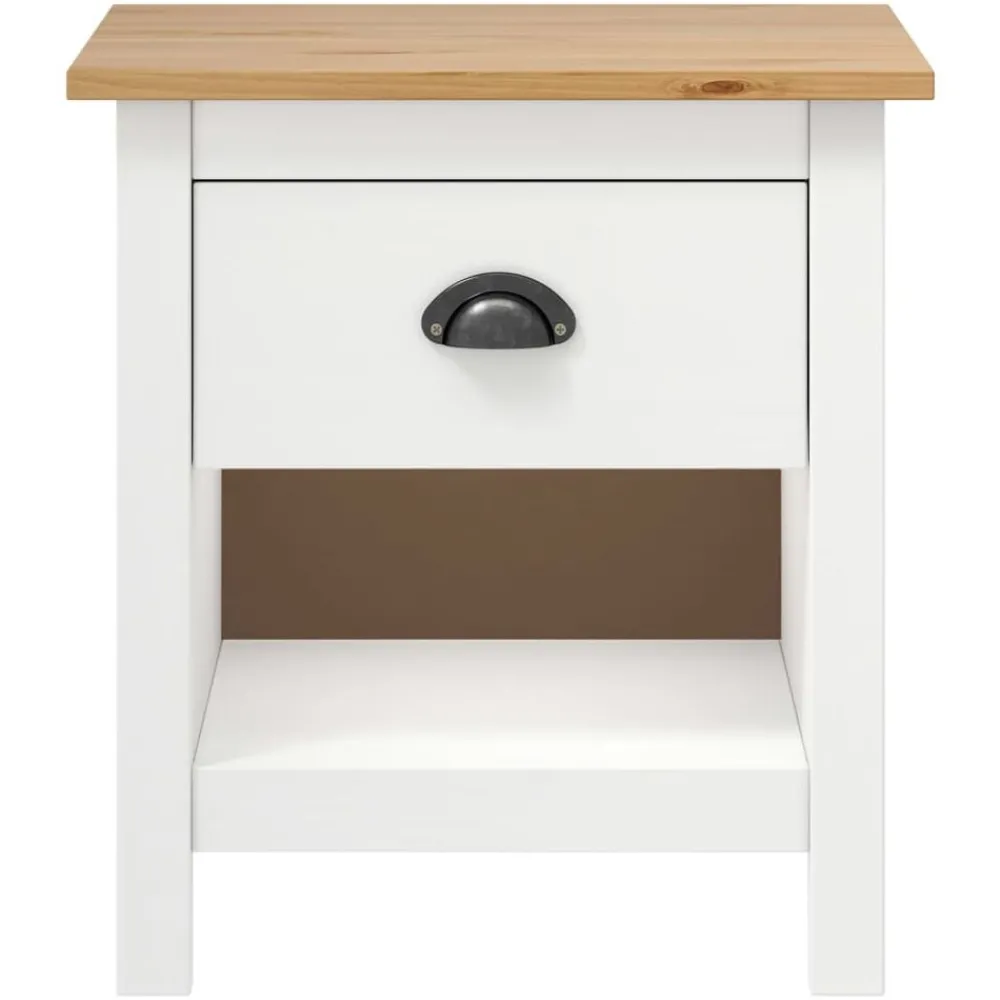 Tables-vidaXL Tables de chevet 2 pcs Hill 46x35x49,5 cm Bois de pin solide Blanc et marron