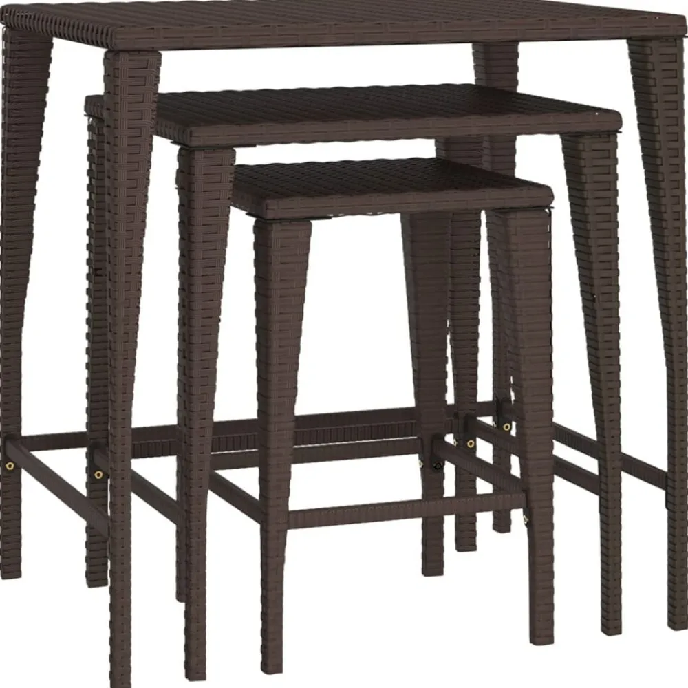 Tables-vidaXL Tables gigognes 3 pcs résine tressée Marron