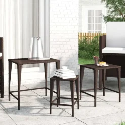 Tables-vidaXL Tables gigognes 3 pcs résine tressée Marron