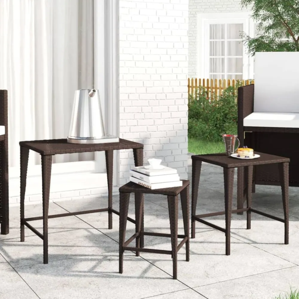 Tables-vidaXL Tables gigognes 3 pcs résine tressée Marron
