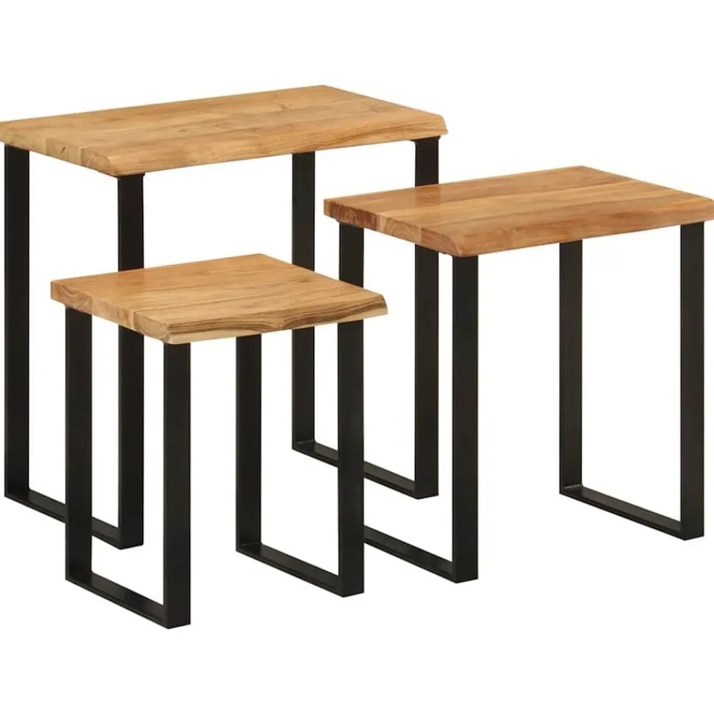 vidaXL Tables gigognes 3 pcs avec bord vivant bois massif d'acacia