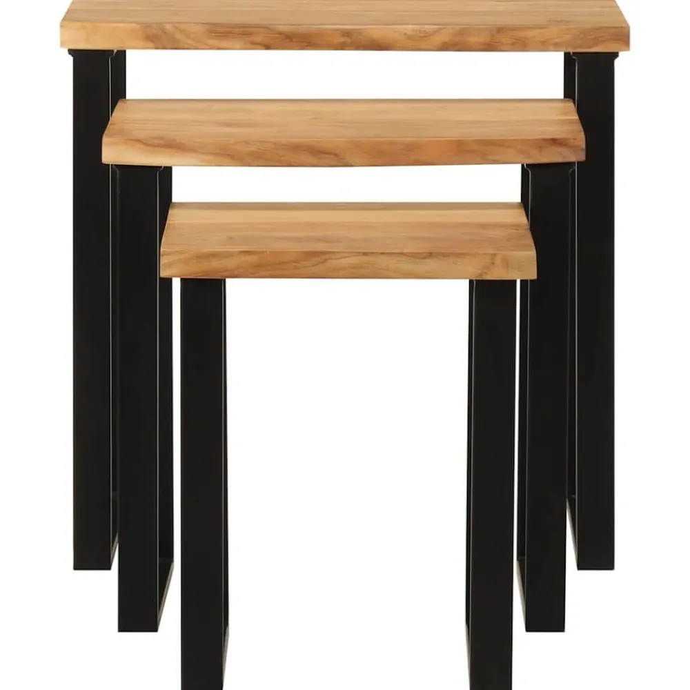 vidaXL Tables gigognes 3 pcs avec bord vivant bois massif d'acacia