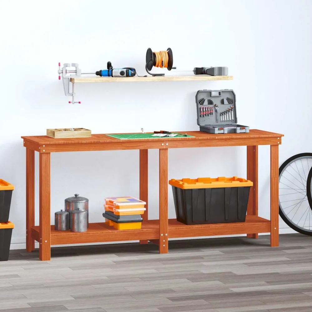 vidaXL Établi avec étagère 180 x 50 x 80 cm Pin massif