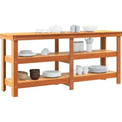 Accessoires De Quincaillerie-vidaXL Établi avec étagère Brun cire 181,5 x 50 x 80 cm Pin massif Brun ciré