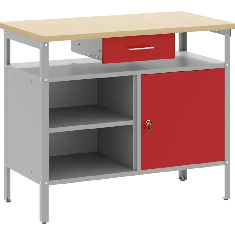 Accessoires De Quincaillerie-vidaXL Établi avec tiroir avec étagère et Gris 100 x 55 x 85 cm Rouge
