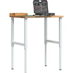 Accessoires De Quincaillerie-vidaXL Établi marron clair 80x60x(71,5-98) cm bois de chêne massif Blanc et marron clair