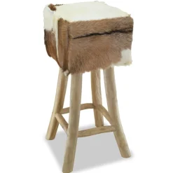 Fauteuils Et Chaises-vidaXL Tabouret de bar cuir de chèvre et bois de teck solide