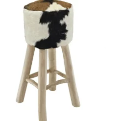 Fauteuils Et Chaises-vidaXL Tabouret de bar cuir de chèvre et bois de teck solide