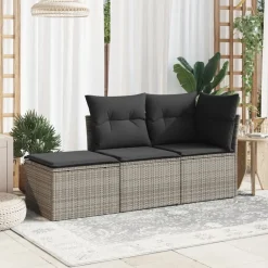 Mobilier De Jardin-vidaXL Tabouret de jardin avec coussin 55x55x37 cm résine tressée Gris