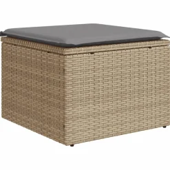 vidaXL Tabouret de jardin avec coussin beige 55x55x37cm résine tressée