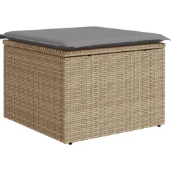 vidaXL Tabouret de jardin avec coussin beige 55x55x37cm résine tressée