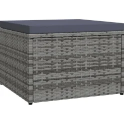 Poufs-vidaXL Tabouret de jardin avec coussin Résine tressée Gris