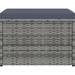 Poufs-vidaXL Tabouret de jardin avec coussin Résine tressée Gris