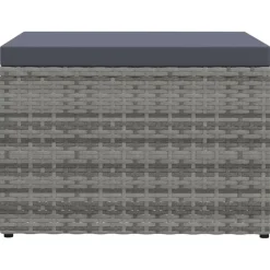 Poufs-vidaXL Tabouret de jardin avec coussin Résine tressée Gris