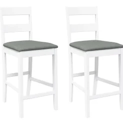 Fauteuils Et Chaises-vidaXL Tabourets de bar avec coussins 2 pcs blanc bois massif d'hévéa Blanc et gris