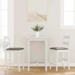 Fauteuils Et Chaises-vidaXL Tabourets de bar avec coussins 2 pcs blanc bois massif d'hévéa Blanc et gris
