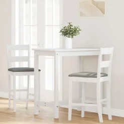 Fauteuils Et Chaises-vidaXL Tabourets de bar avec coussins 2 pcs blanc bois massif d'hévéa Blanc et gris