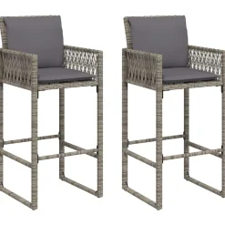 Mobilier De Jardin-vidaXL Tabourets de bar jardin coussins lot de 2 résine tressée Gris