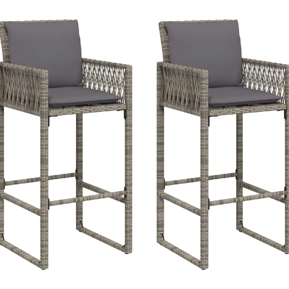 Mobilier De Jardin-vidaXL Tabourets de bar jardin coussins lot de 2 résine tressée Gris