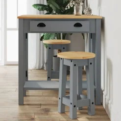 Ensembles De Meubles-vidaXL Tabourets de bar lot de 2 bois massif de pin Gris
