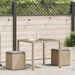 Mobilier De Jardin-vidaXL Tabourets de jardin avec coussins lot de 2 beige résine tressée beige et gris