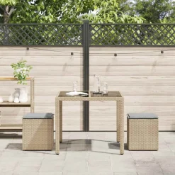 Mobilier De Jardin-vidaXL Tabourets de jardin avec coussins lot de 2 beige résine tressée beige et gris