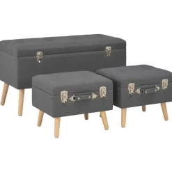 Bancs-vidaXL Tabourets de rangement lot de 3 foncé Tissu Gris