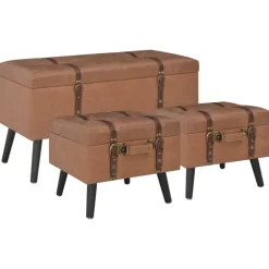 Bancs-vidaXL Tabourets de rangement lot de 3 Similicuir Marron