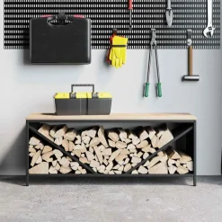 Accessoires Pour Cheminées & Poêles À Bois-vidaXL Étagère à bois de chauffage avec plateau en bois Noir