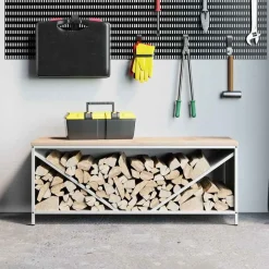 Accessoires Pour Cheminées & Poêles À Bois-vidaXL Étagère à bois de chauffage avec plateau en bois Blanc