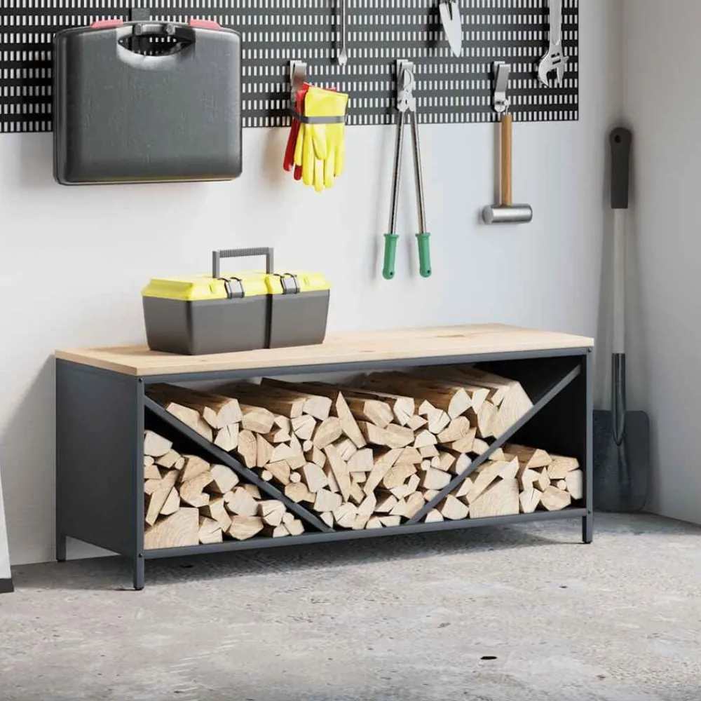 Accessoires Pour Cheminées & Poêles À Bois-vidaXL Étagère à bois de chauffage avec plateau en bois Anthracite