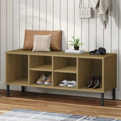 vidaXL Étagère à chaussures pieds en métal Brun 106x35x45 cm Bois OSLO
