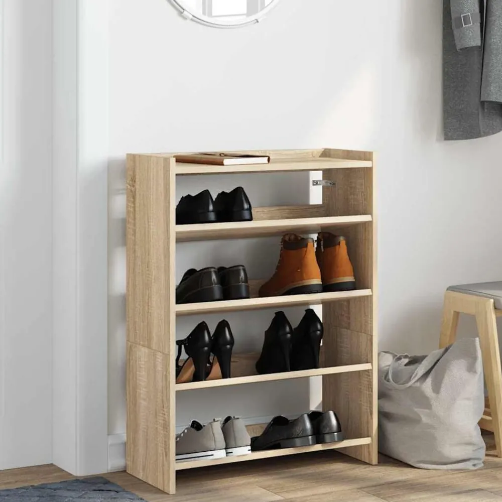 Produits Ménagers-vidaXL Étagère à chaussures chêne sonoma 60x25x81 cm bois d'ingénierie Ch&ecirc;ne sonoma