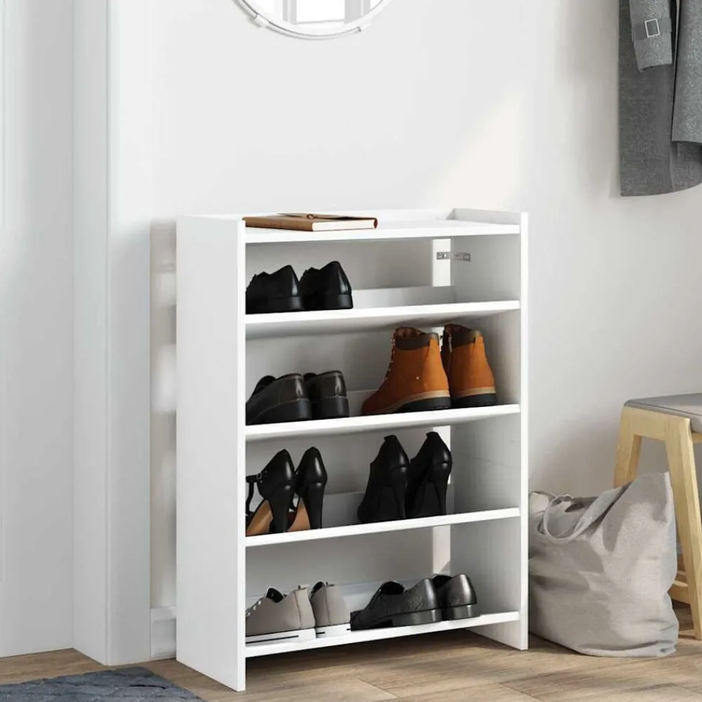Produits Ménagers-vidaXL Étagère à chaussures 60x25x81 cm bois d'ingénierie Blanc