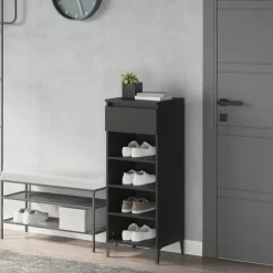 Produits Ménagers-vidaXL Étagère à chaussures 40x36x105 cm Bois d'ingénierie Noir