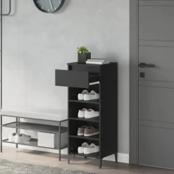 Produits Ménagers-vidaXL Étagère à chaussures 40x36x105 cm Bois d'ingénierie Noir