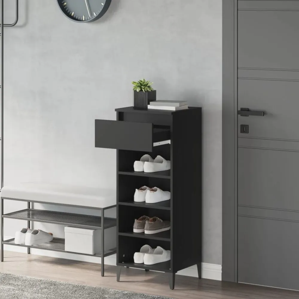 Produits Ménagers-vidaXL Étagère à chaussures 40x36x105 cm Bois d'ingénierie Noir