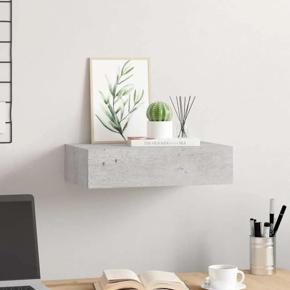 Étagères-vidaXL Étagère à tiroir murale 40x23,5x10 cm MDF Gris béton