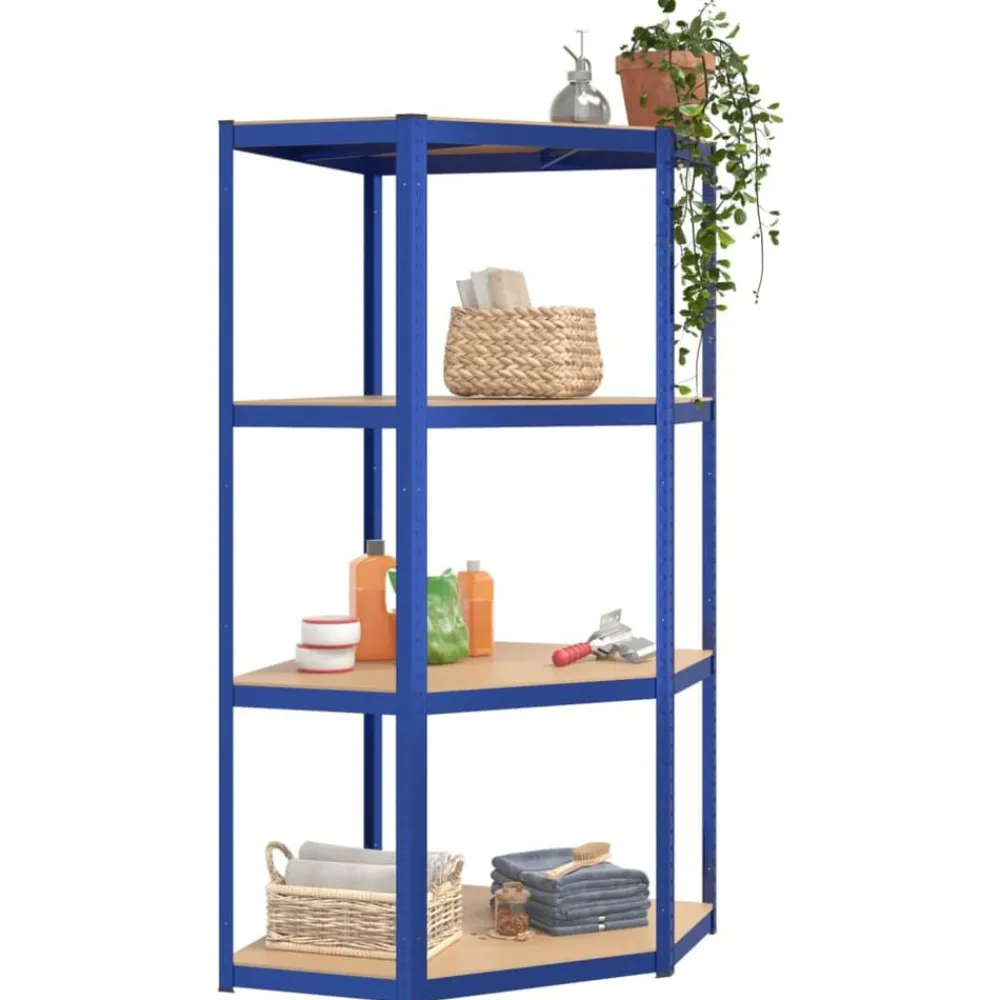 Stockage Industriel-vidaXL Étagère d'angle à 4 niveaux Acier et bois d'ingénierie Bleu