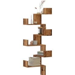 Étagères-vidaXL Étagère d'angle murale 45x45x147cm bois d'ingénierie Vieux bois