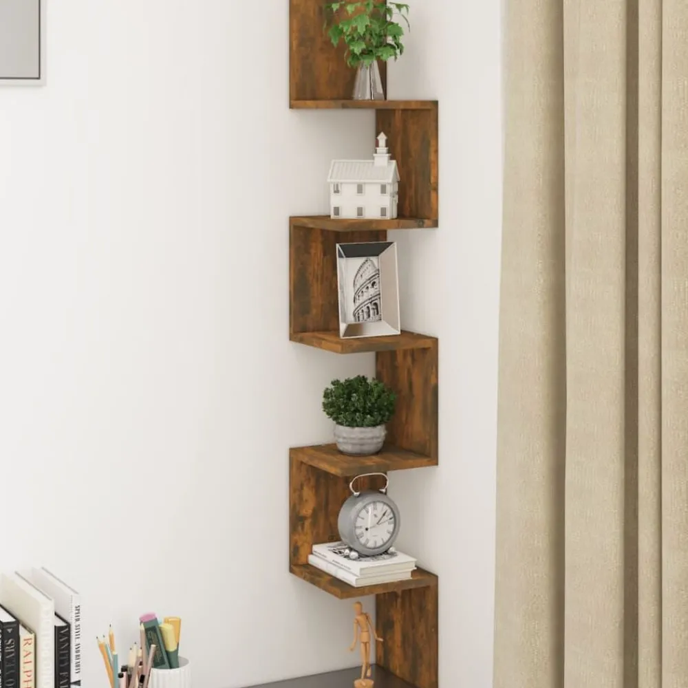Étagères-vidaXL Étagère d'angle murale Chêne fumé 20x20x127,5cm Bois ingénierie Ch&ecirc;ne fumé