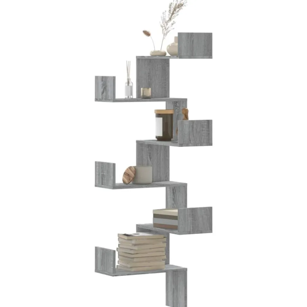 Étagères-vidaXL Étagère d'angle murale 45x45x147cm bois ingénierie Sonoma gris