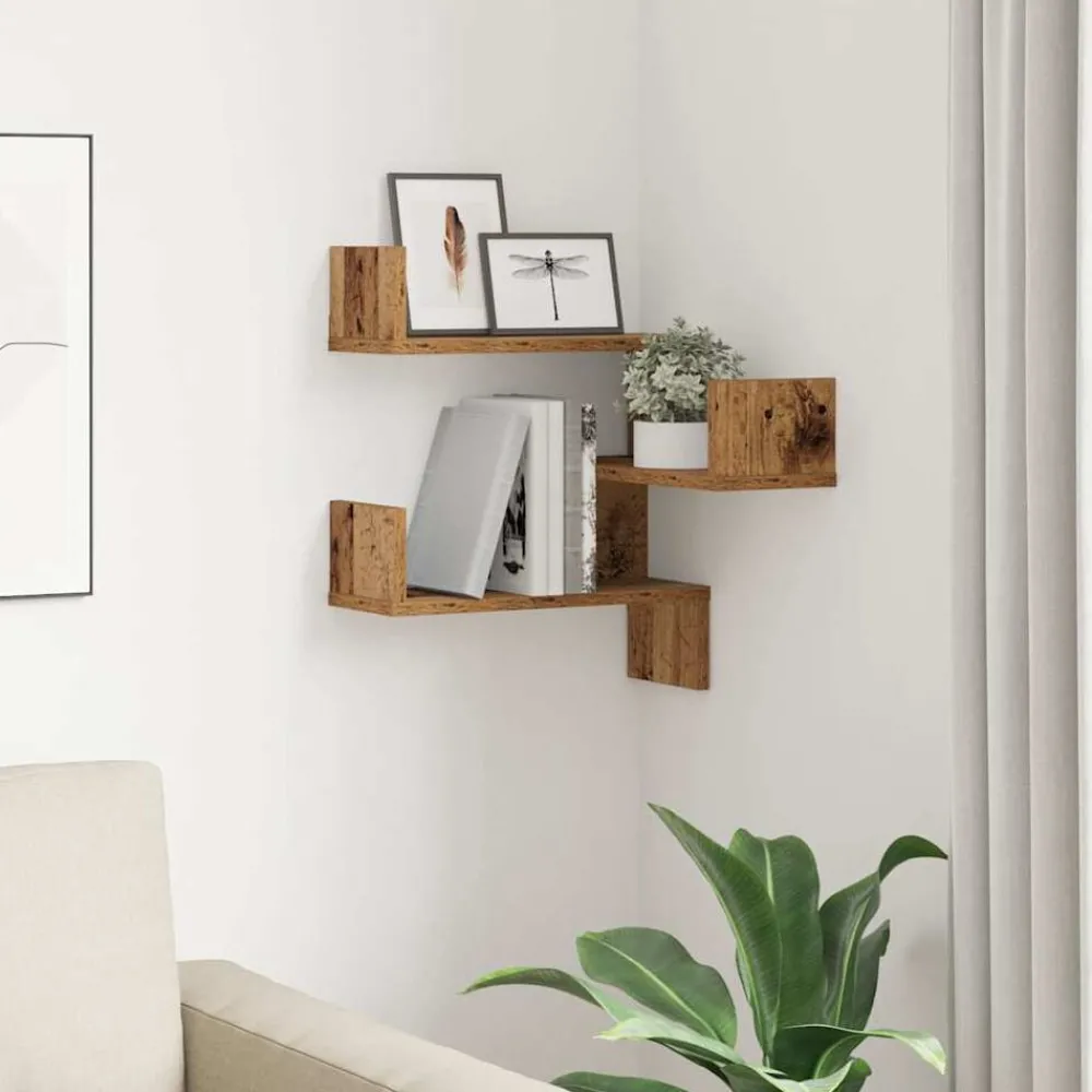 Étagères-vidaXL Étagère d'angle murale 40x40x49,5 cm bois ingénierie Vieux bois