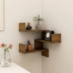 vidaXL Étagère d'angle murale Chêne fumé 40x40x50 cm Bois d'ingénierie