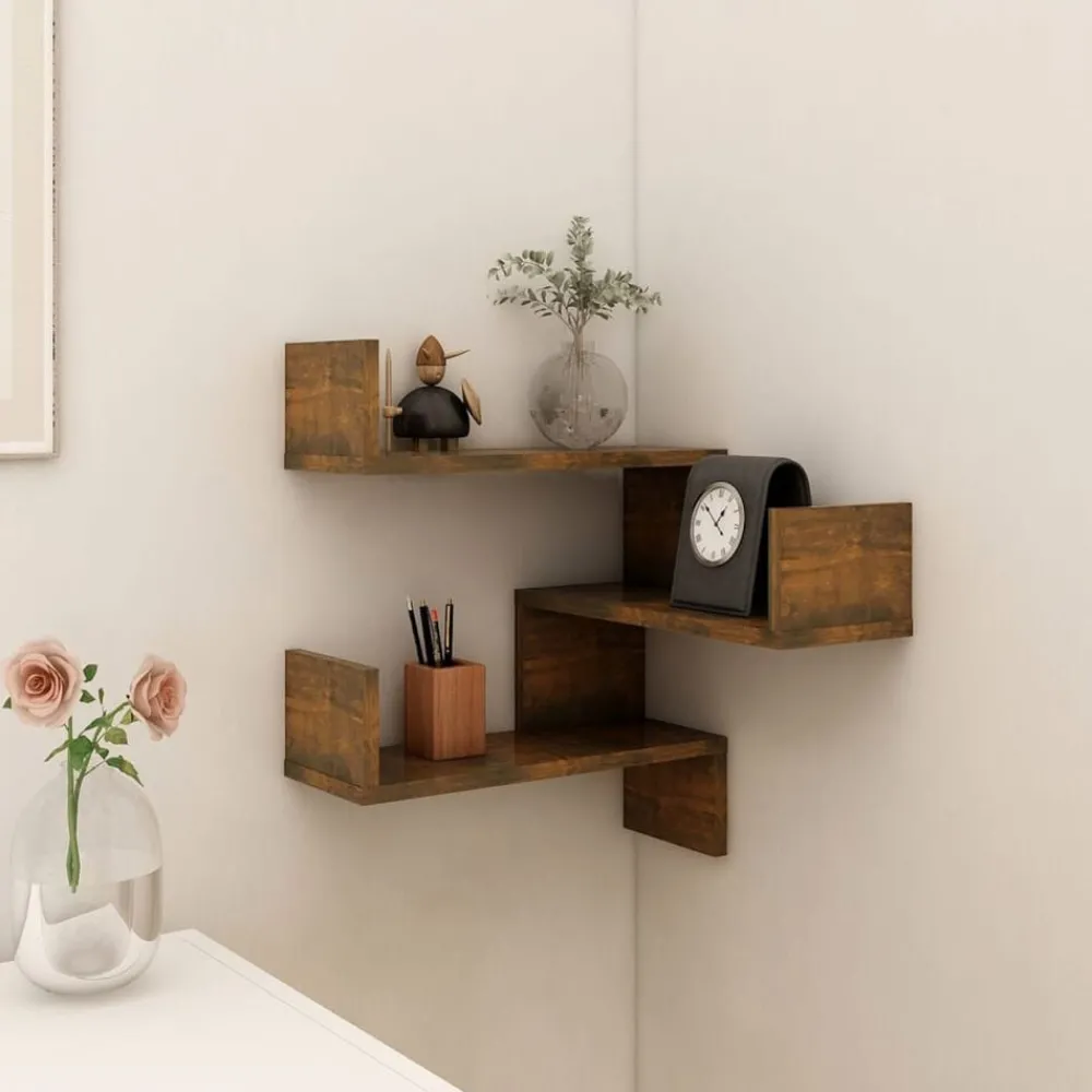 vidaXL Étagère d'angle murale Chêne fumé 40x40x50 cm Bois d'ingénierie