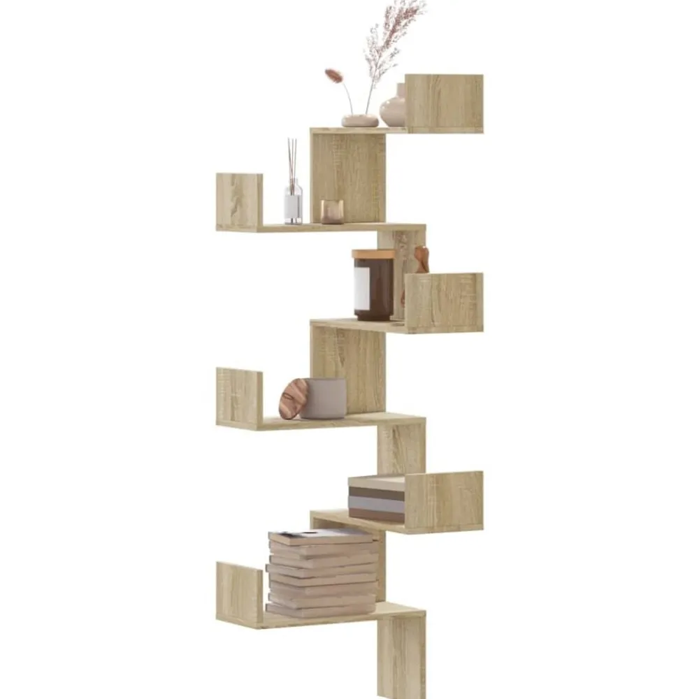 Étagères-vidaXL Étagère d'angle murale chêne sonoma 45x45x147cm bois ingénierie Ch&ecirc;ne sonoma