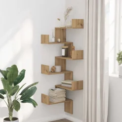 Étagères-vidaXL Étagère d'angle murale chêne artisanal bois d'ingénierie Ch&ecirc;ne