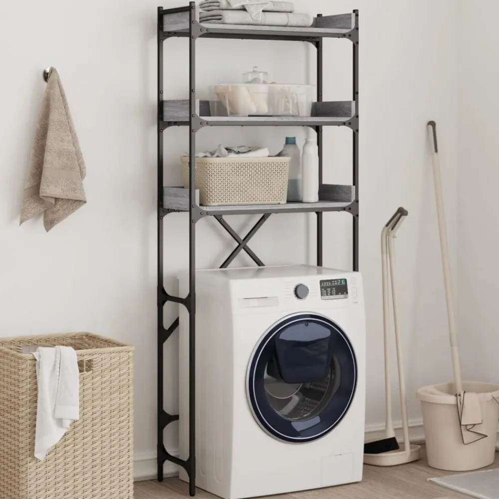 Accessoires Pour Appareils Électroménagers-vidaXL Étagère de lave-linge 67x25x163 cm bois ingénierie Sonoma gris