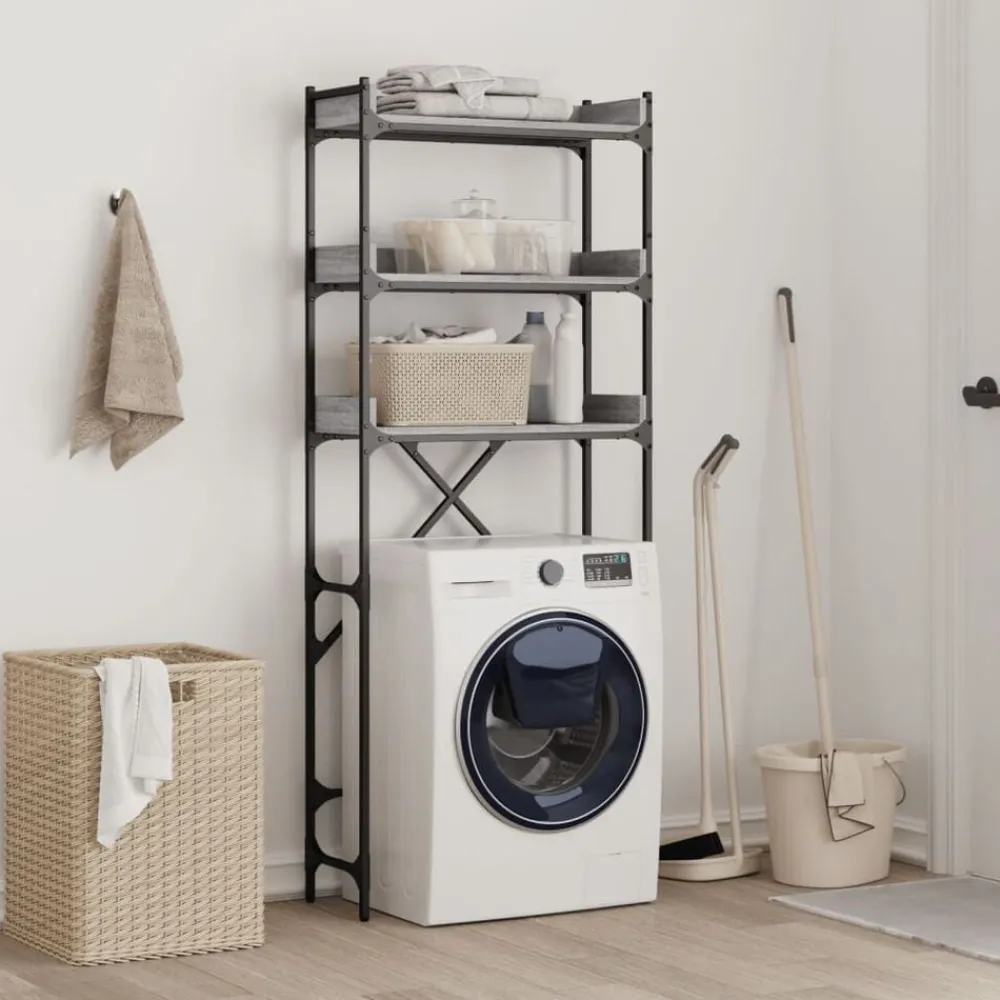 Accessoires Pour Appareils Électroménagers-vidaXL Étagère de lave-linge 67x25x163 cm bois ingénierie Sonoma gris